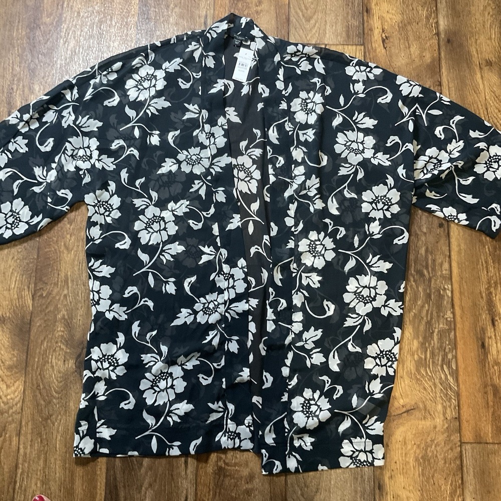 Ann Taylor Kimono Cover Up One Size Navy White Floral Sheer Womens Top NWT